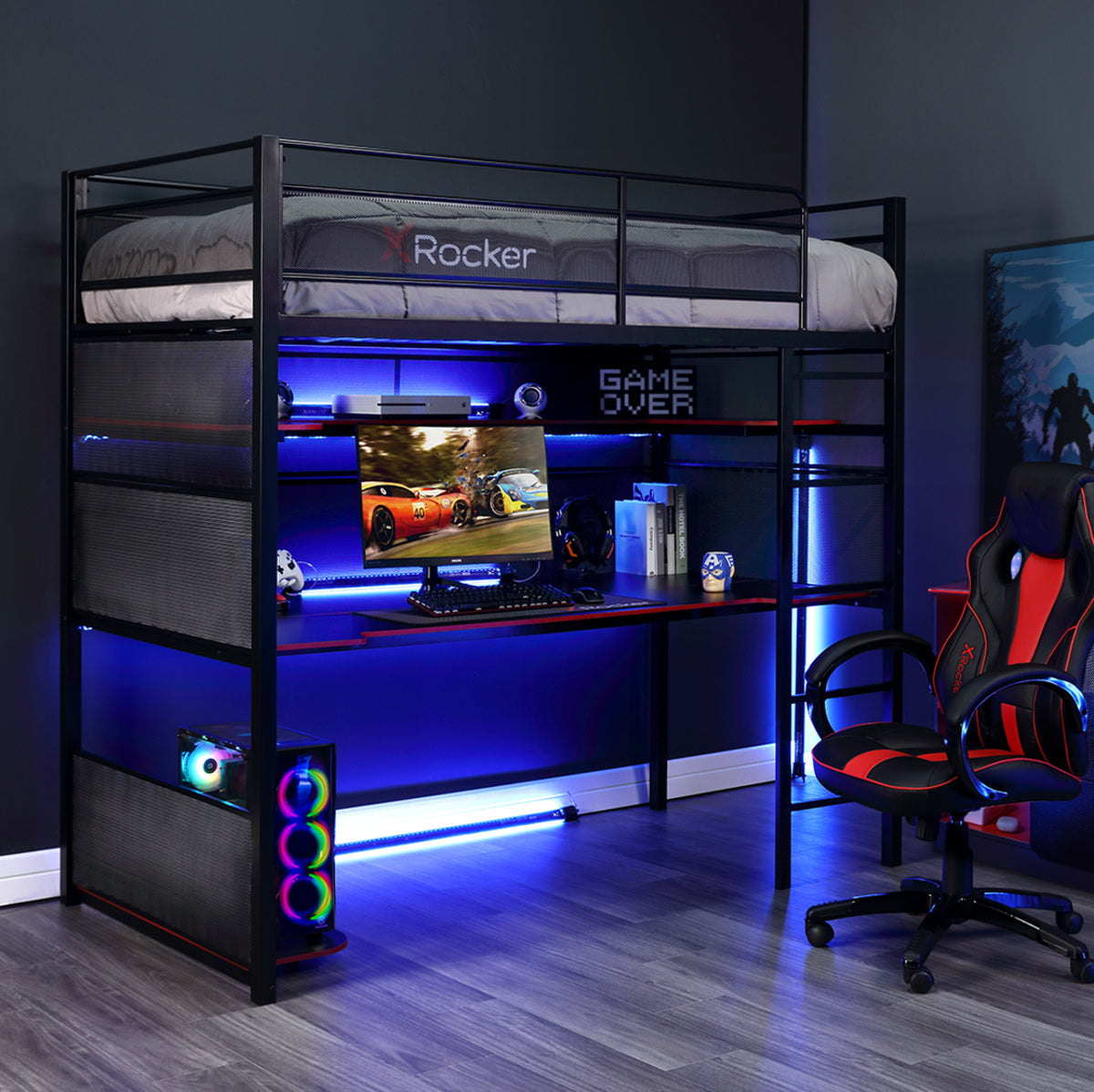 X Rocker Twin Gaming Bed with RGB LED Lights & Storage