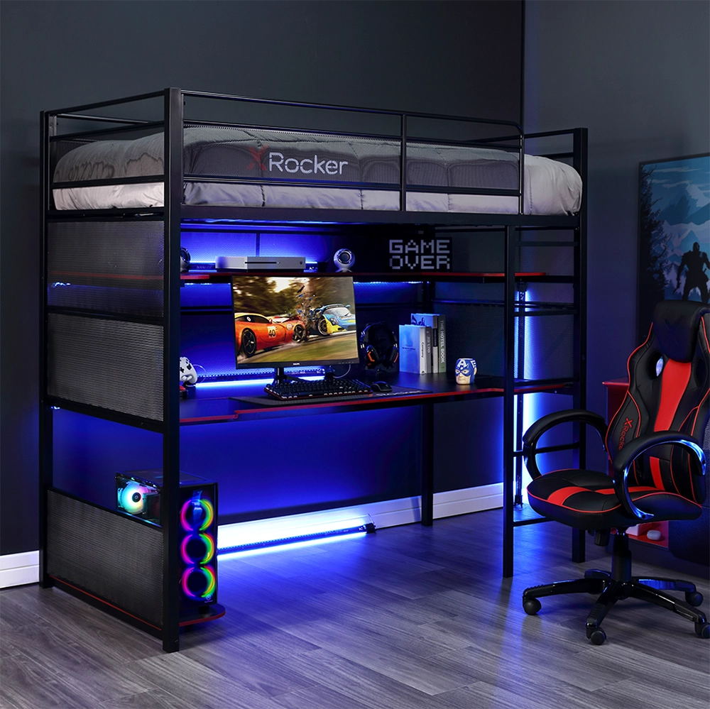 BattleBunk Gaming Bunk Bed with Desk, Black - X Rocker