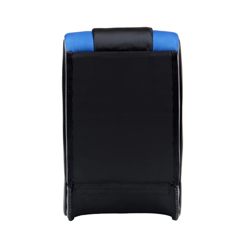 Rear view of black and blue floor rocking gaming chair. Best floor gaming chair. 